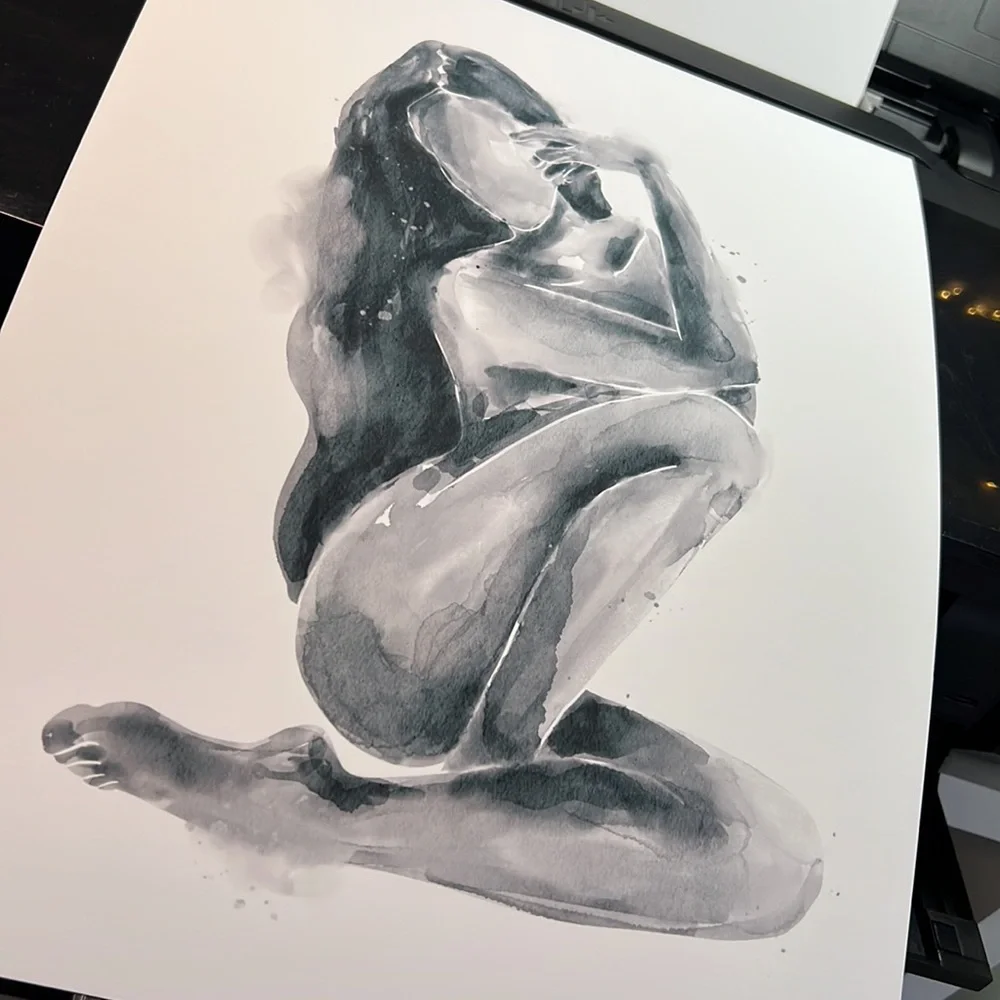 Watercolor Abstract Nude Woman Portrait Print Poster Unframed - Picture 15 of 17